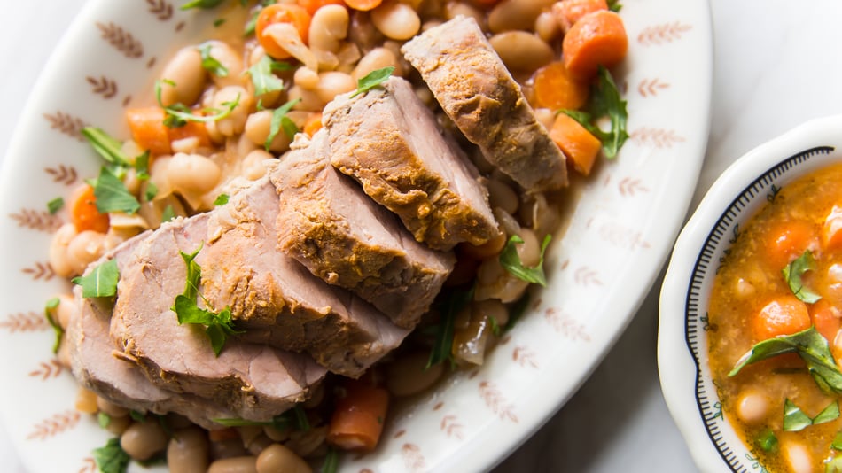 APLK Slow Cooker Mustard Pork Tenderloin & Rosemary Cannellini Beans